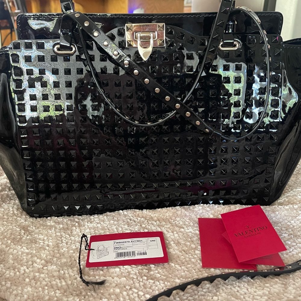 Valentino Garavani Black Studded Patent Tote - Picture 13 of 16